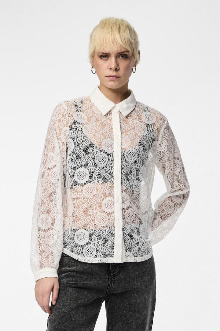 Pieces - Pcolline Ls Lace Shirt - 4634038 Cloud Dancer Skjorter