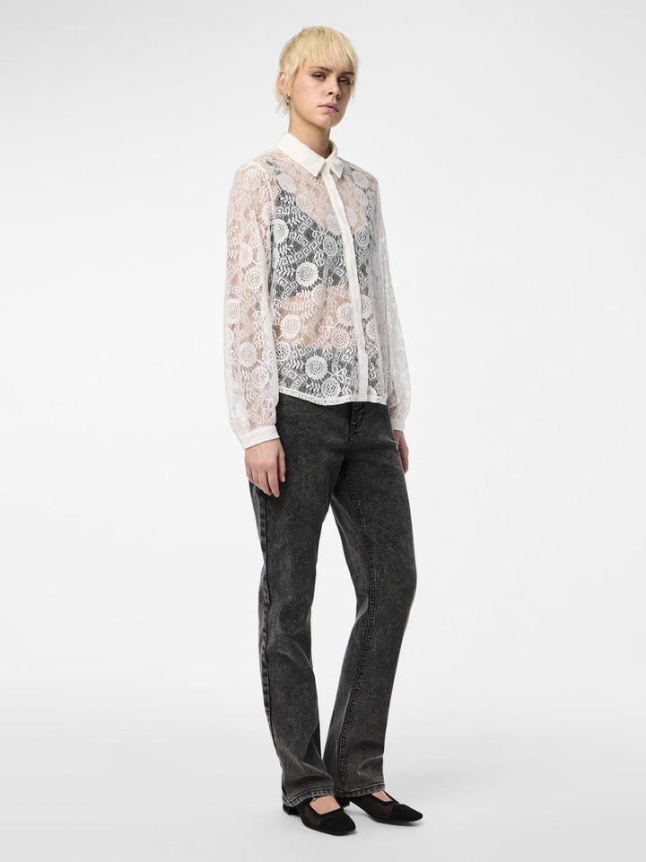 Pieces - Pcolline Ls Lace Shirt - 4634038 Cloud Dancer Skjorter