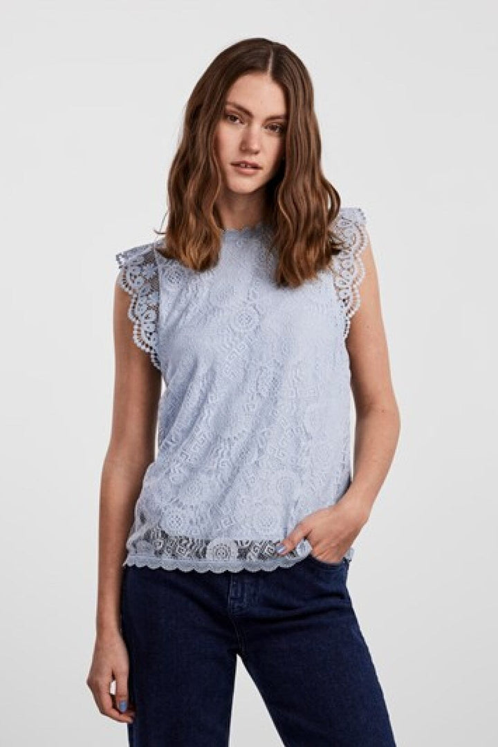 Pieces - Pcolline Sl Lace Top - 3861682 Kentucky Blue Toppe
