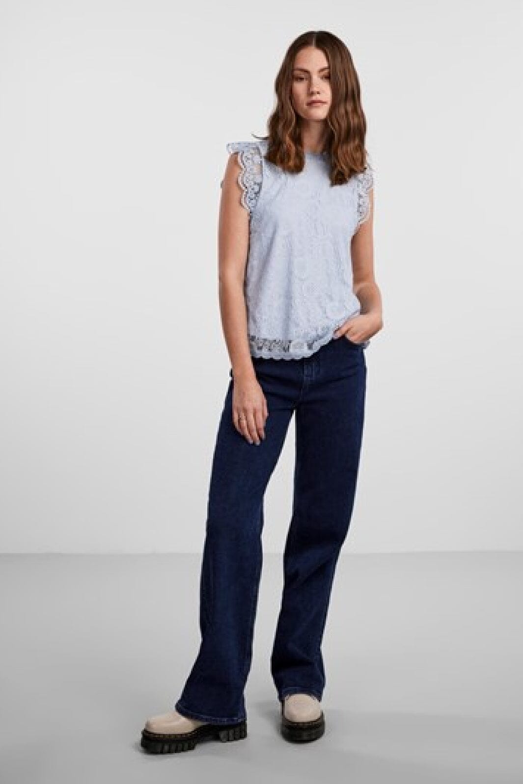 Pieces - Pcolline Sl Lace Top - 3861682 Kentucky Blue