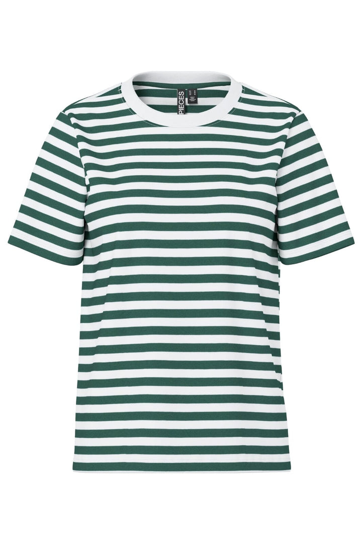 Pieces - Pcria Ss Tee Stripes - 4866553 Trekking Green Bright White
