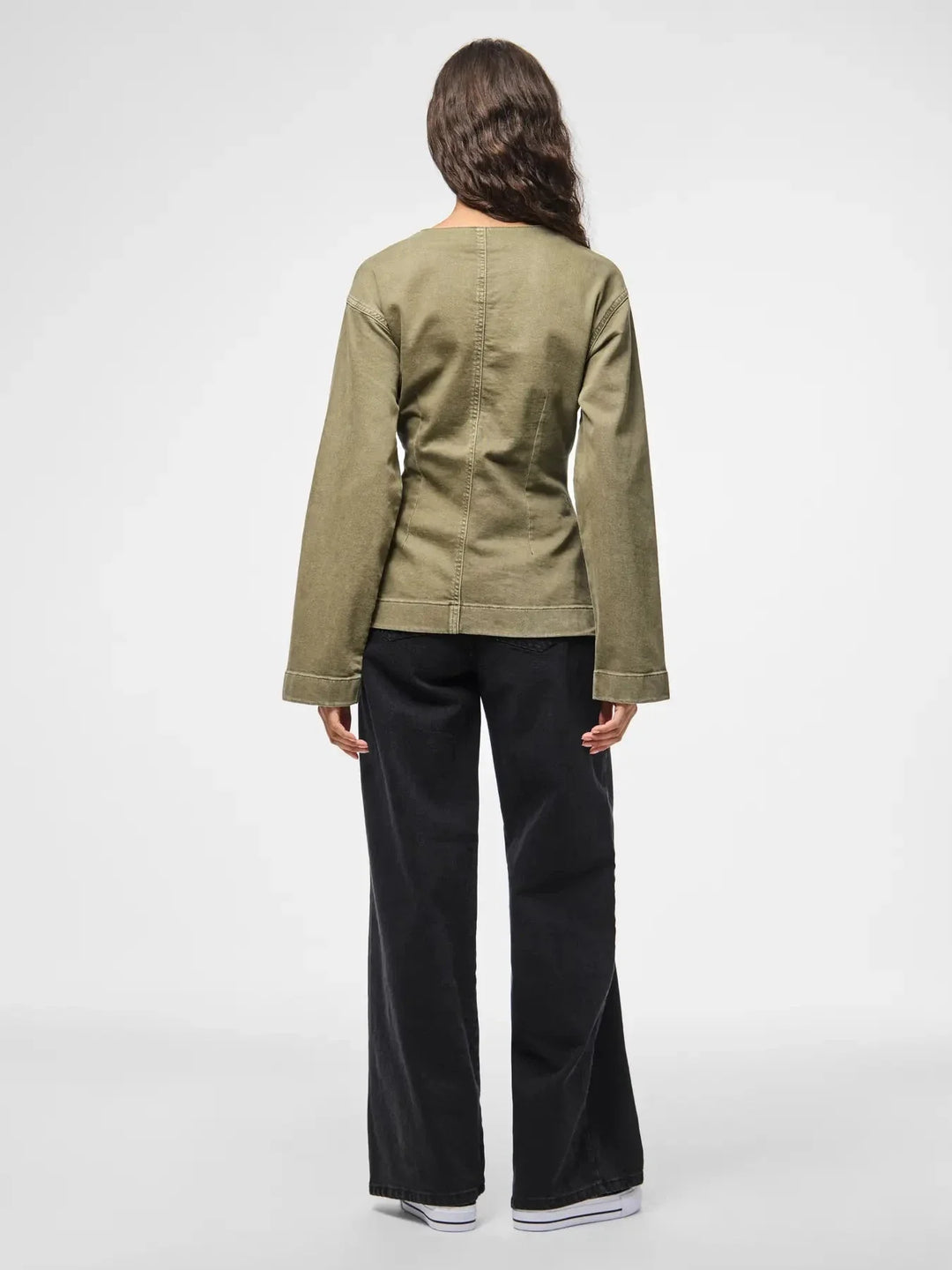 Pieces - Pcsilke Ls Col Denim Shirt - 5003563 Military Olive Skjorter