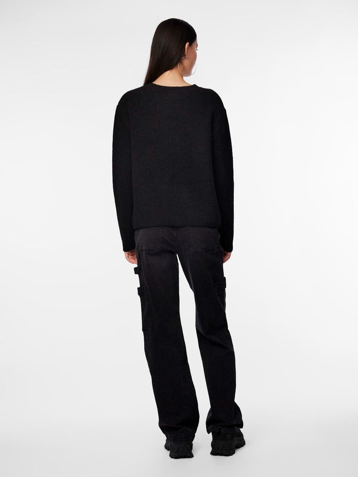 Pieces - Pcsilly Ls Reversible Tie Knit - 4511205 Black Strikbluser