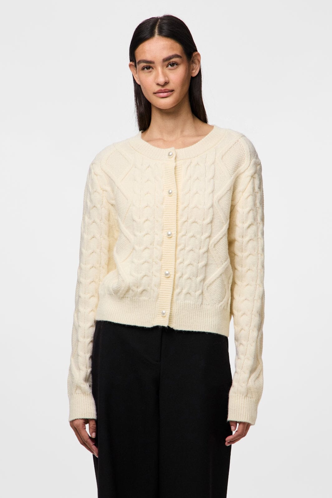 Pieces - Pcsofia Ls O-Neck Knit Cardigan - 4837116 Cloud Dancer Cardigans