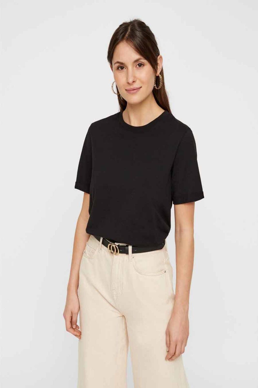 PIECES - Ria SS Fold Up Tee - Black T-shirts