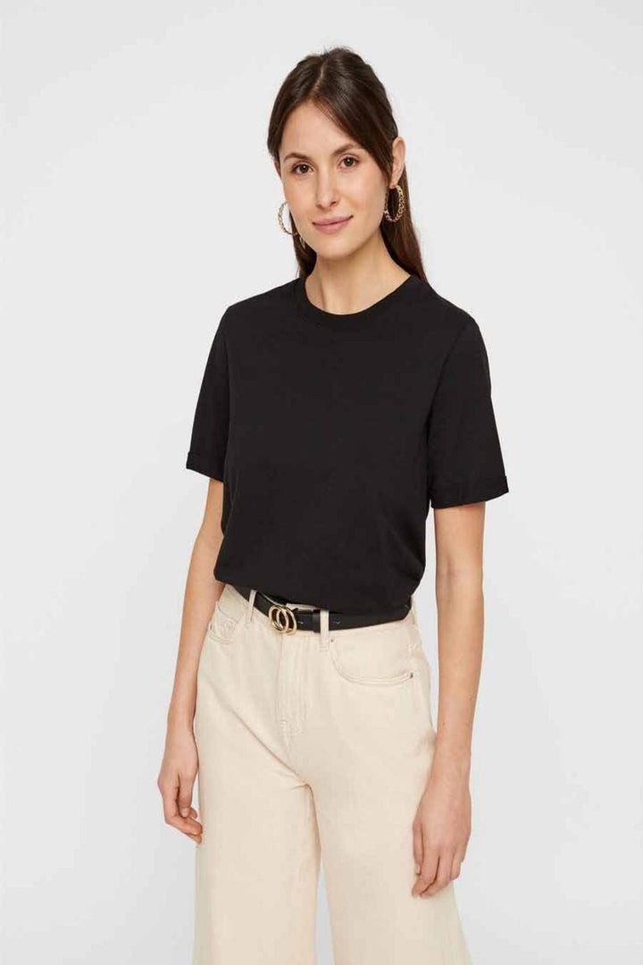 PIECES - Ria SS Fold Up Tee - Black T-shirts