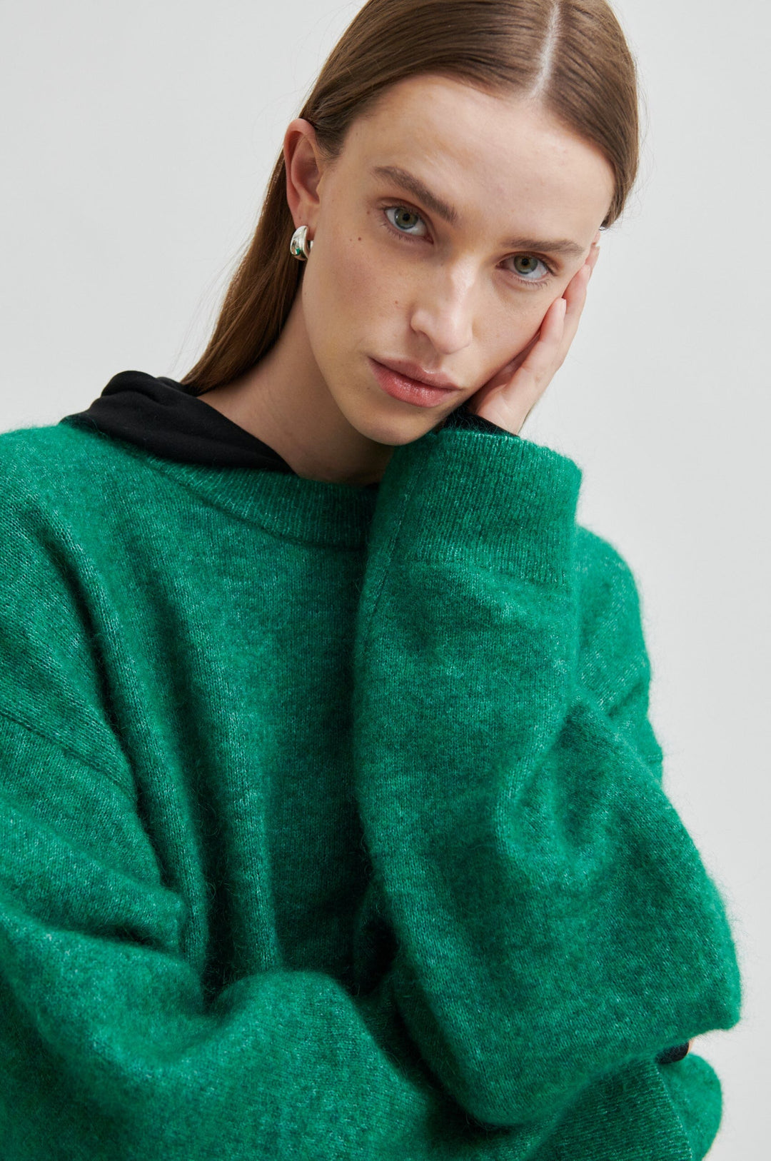 Second Female - Brook Knit Drop Shoulder O-Neck 58894 - 4026 Lush Meadow Strikbluser