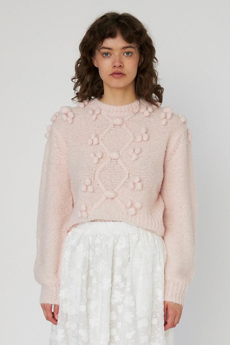Stella Nova - Cable Knit With Bobblestw54-3294 - 558 Pale Pink Strikbluser