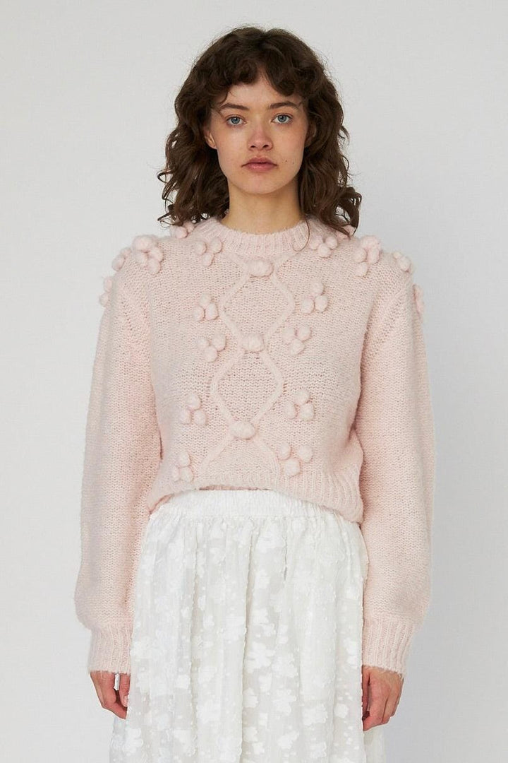 Stella Nova - Cable Knit With Bobblestw54-3294 - 558 Pale Pink Strikbluser