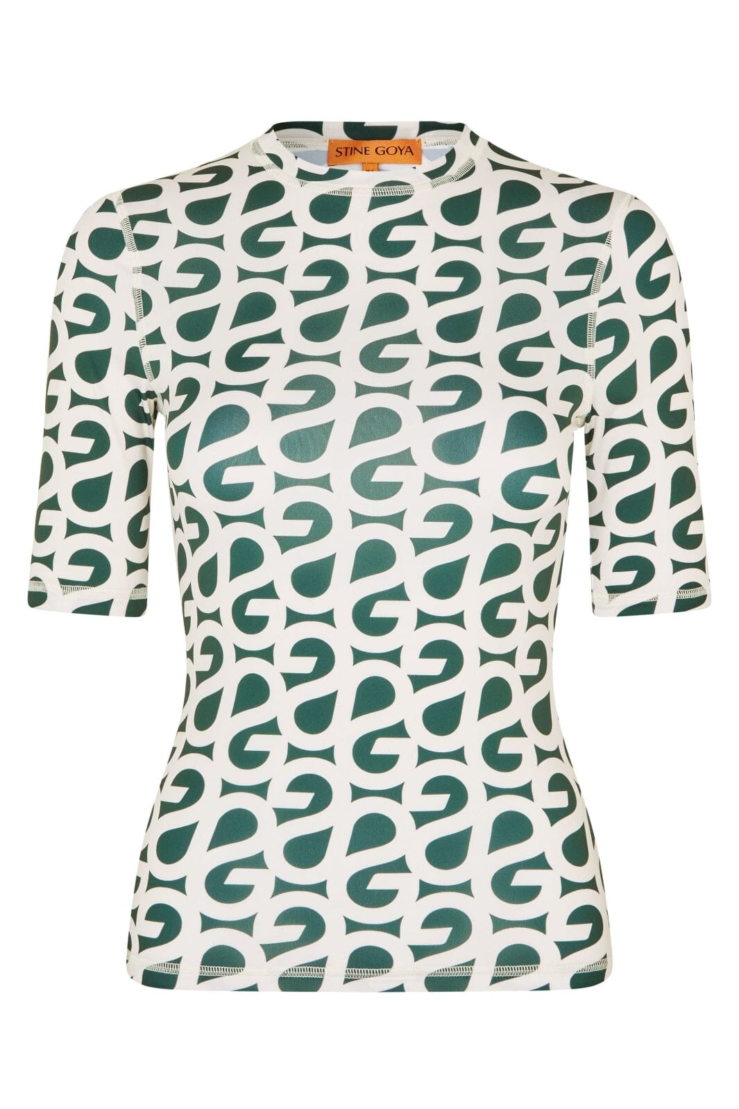 Stine Goya - 2244 Stocking Jersey, Elastic Short Sleeve T-shirtsg-pf25-t071-2244 - Forest Green Logo