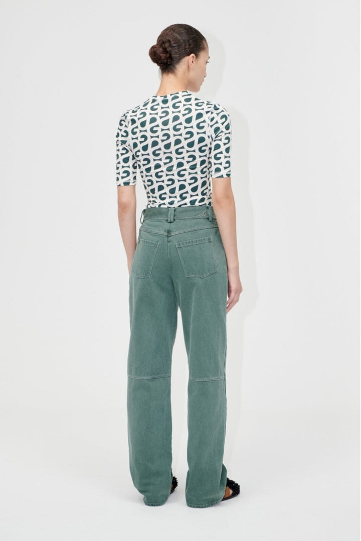 Stine Goya - 2244 Stocking Jersey, Elastic Short Sleeve T-shirtsg-pf25-t071-2244 - Forest Green Logo