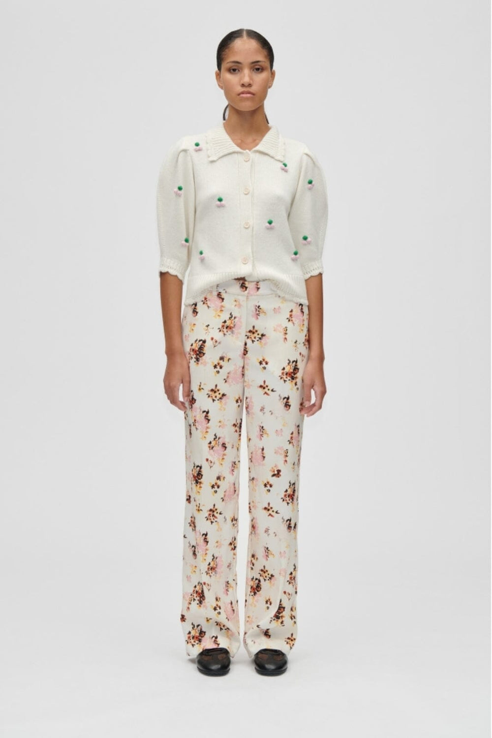 Stine Goya - 2359 Midweight Wool, Bubble Knit Polo Cardigansg-aw25-k044-2359 - Vanilla