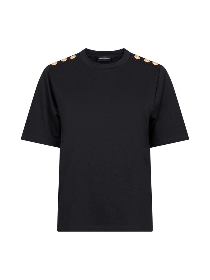 Valentin Studio - Gold Button Casual T-shirt - Black T-shirts
