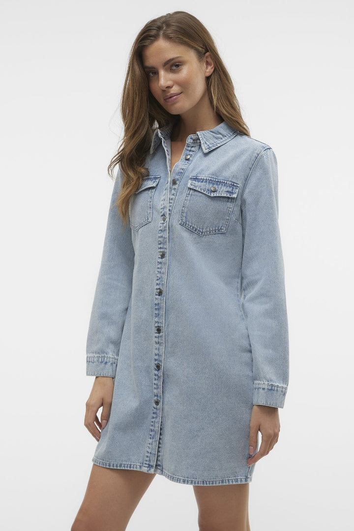 Vero Moda - Vmjennie Ls Short Denim Dress Mix - 4524290  Light Blue Denim