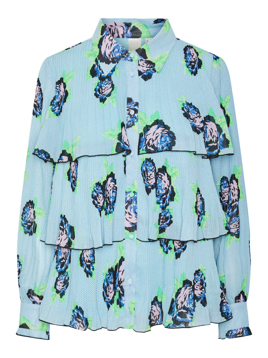 Y.A.S - Yasrosola Ls Pleated Shirt S. - Blue Topaz Rosola print
