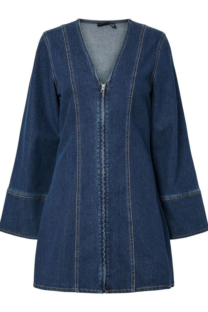 Pieces - Pcflora Ls Denim Dress - 4965162 Dark Blue Denim