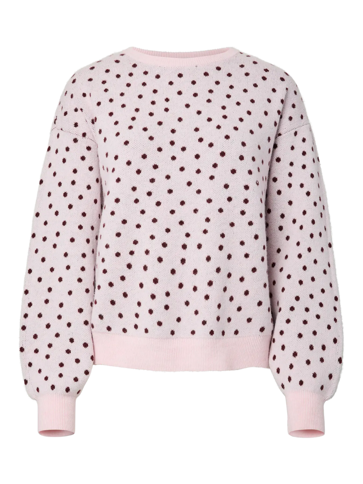 Pieces - Pcnancy Ls O-Neck Dot Knit - 5098308 Roseate Spoonbill Winetasting Dots