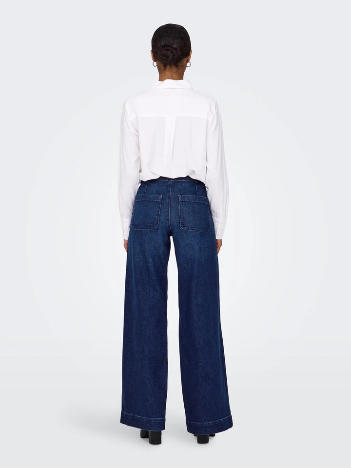 Only - Onlmadison Button Wide Gua - 4849406 Dark Blue Denim