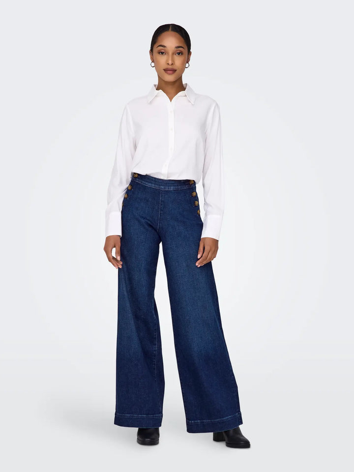 Only - Onlmadison Button Wide Gua - 4849406 Dark Blue Denim