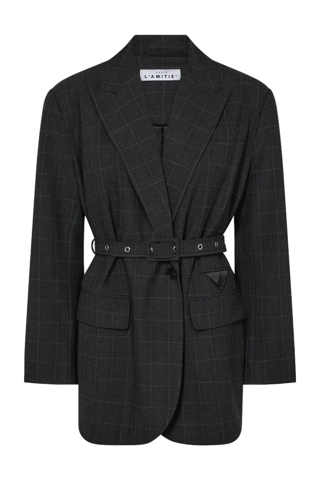 Haute L'Amitié - Smokey Check Oversize Belt Blazer Hl10918 - Antracit