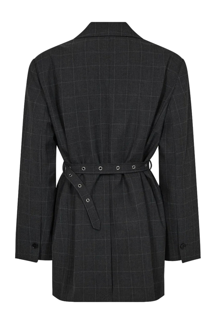 Haute L'Amitié - Smokey Check Oversize Belt Blazer Hl10918 - Antracit