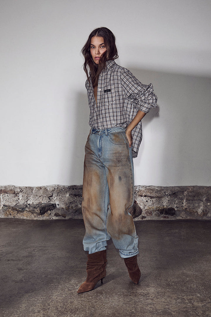 Haute L'Amitié - Barrel Vintage Wash Flip Jeans HL10717 - Bleach Dirt Denim