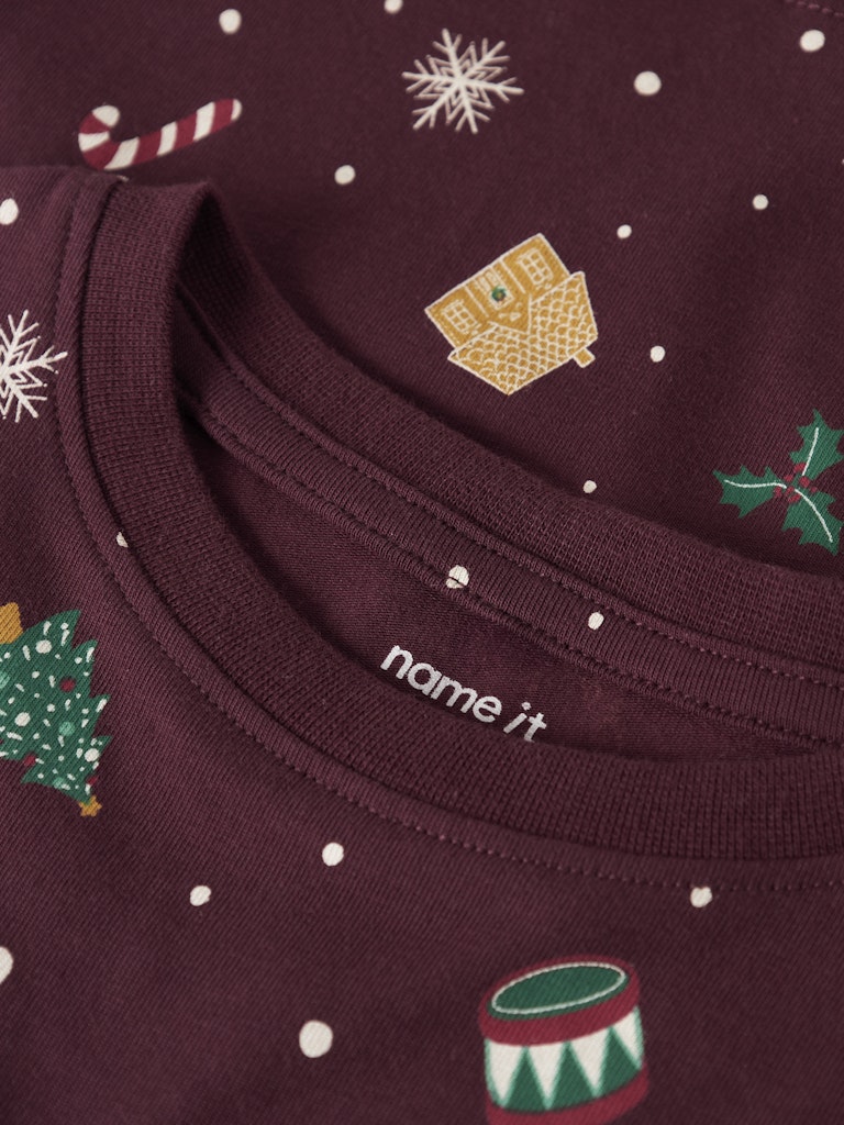 Name It - Nmnvismas Ls Nightset - 4918966 Burgundy Xmas Aop