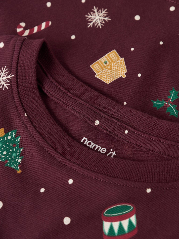 Name It - Nmnvismas Ls Nightset - 4918966 Burgundy Xmas Aop