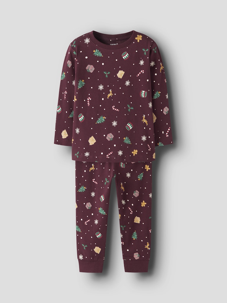 Name It - Nmnvismas Ls Nightset - 4918966 Burgundy Xmas Aop