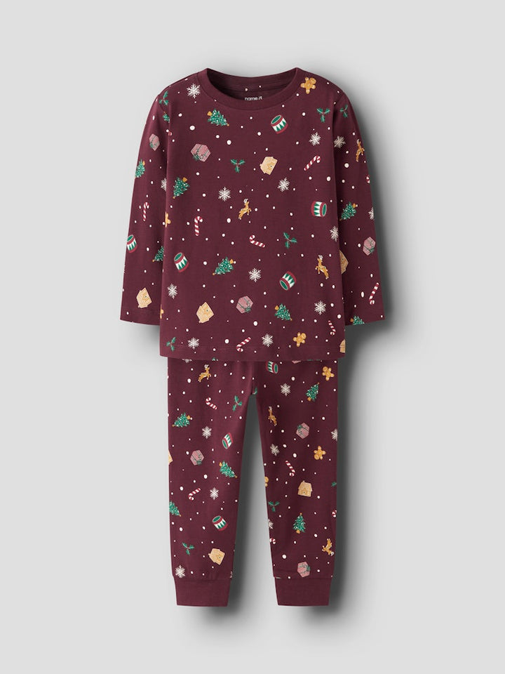 Name It - Nmnvismas Ls Nightset - 4918966 Burgundy Xmas Aop