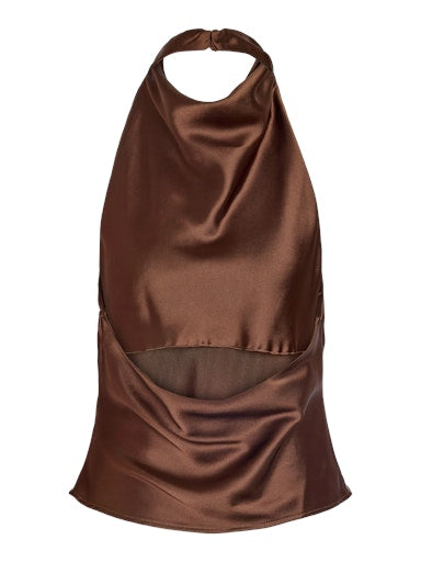 Noisy May - Nmbrisa Highneck Satin Top Tnt/17 - 5142877 Chocolate Brown