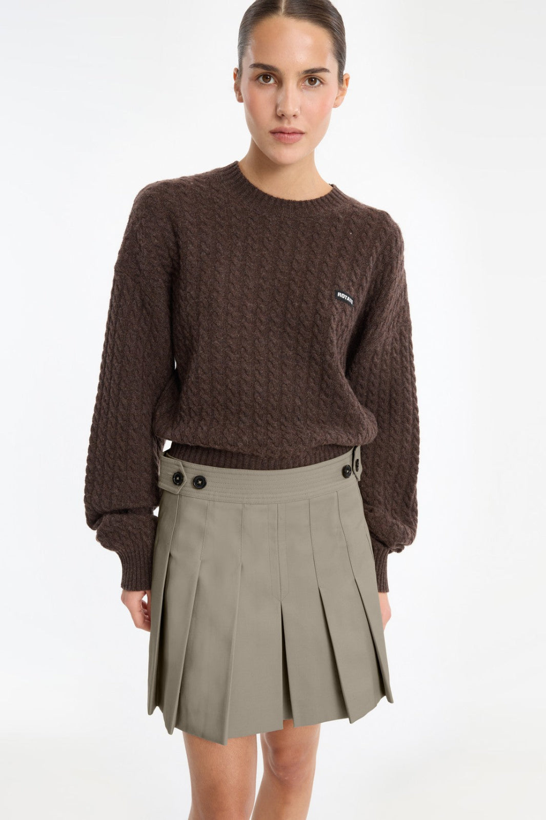 Rotate - Cable Crewneck Sweater 1164372037 - 2037 Potting Soil