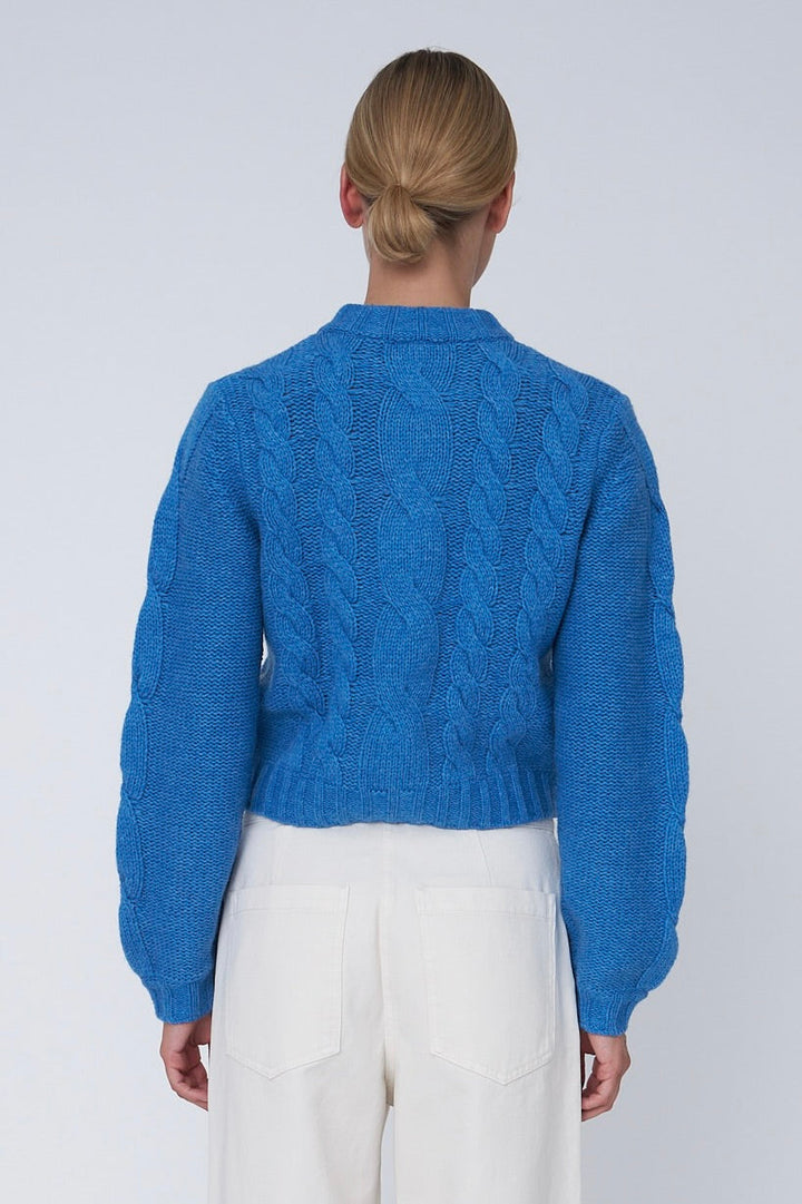Stella Nova - Cropped Cable Cardigan In Wool Mixsh61-3400 - 300 Blue Sea
