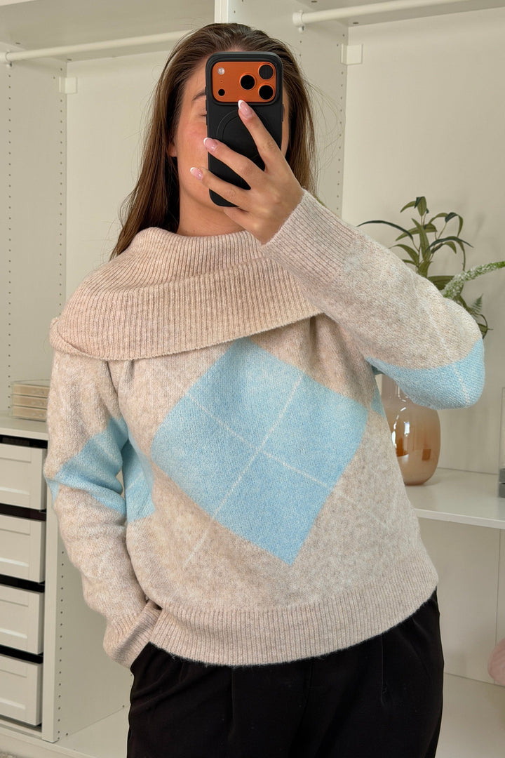 A-bee - Kenza Knit - Blue Strikbluser 