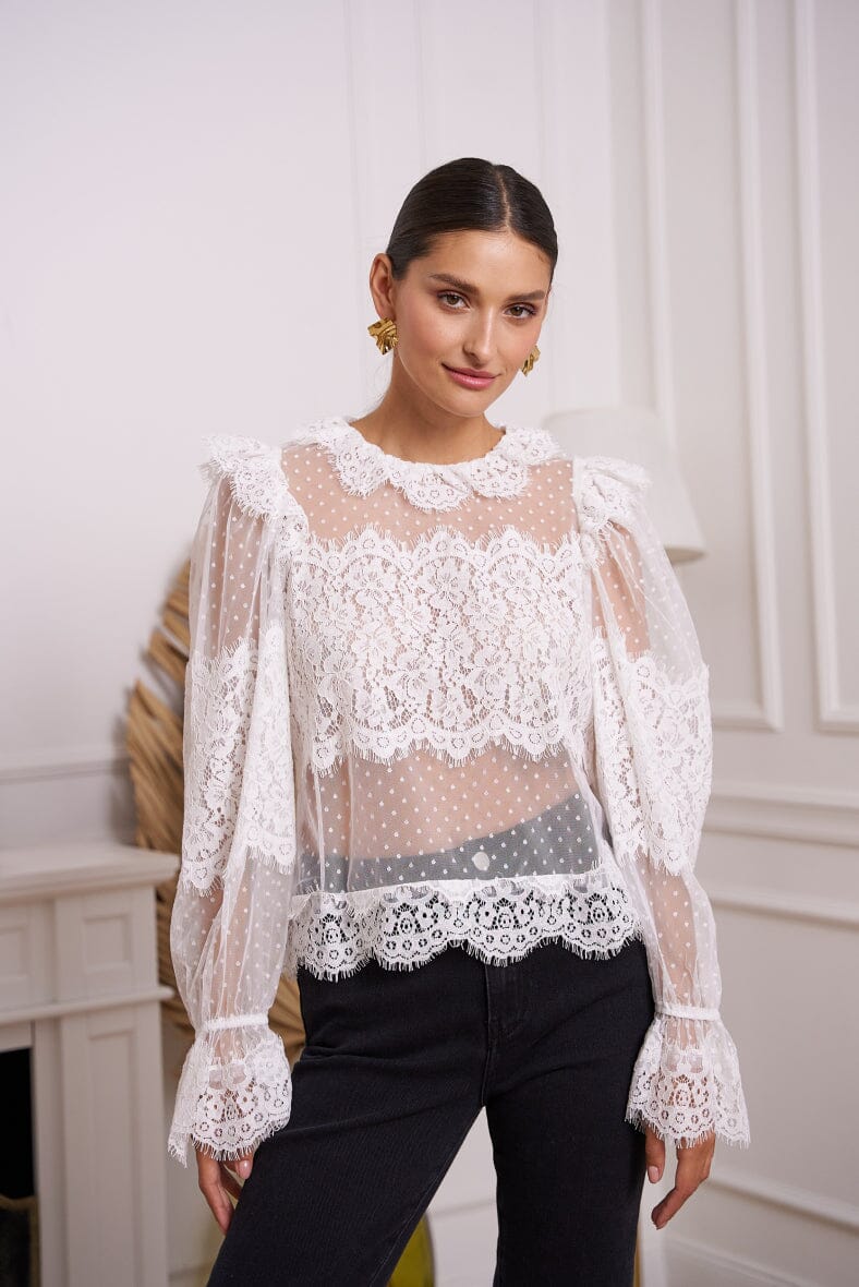 A-bee - Lace Blouse - White