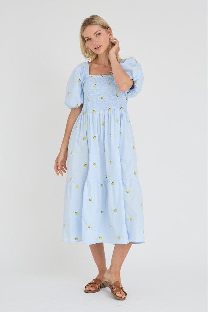 A-View - Cheri Fruit Dress AV8034 - 128 - Light Blue/Yellow Kjoler 