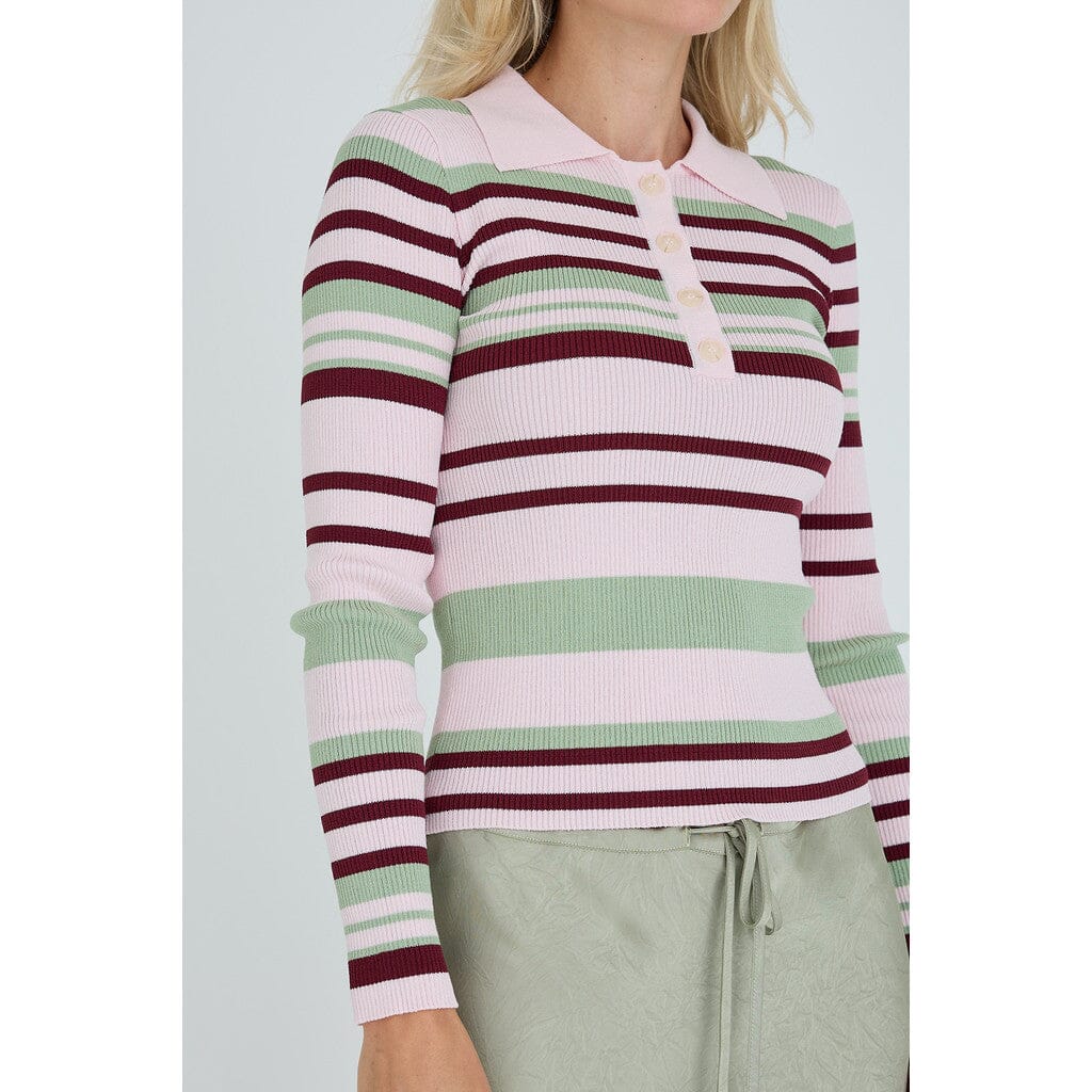 A-View - Fabi Knit Polo AV7077 - 271 - Rose/Burgundy/Green Strikbluser 