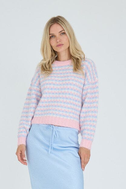 A-View - Sassi Knit Pullover AV7072 - 260 - Rose/Blue Strikbluser 