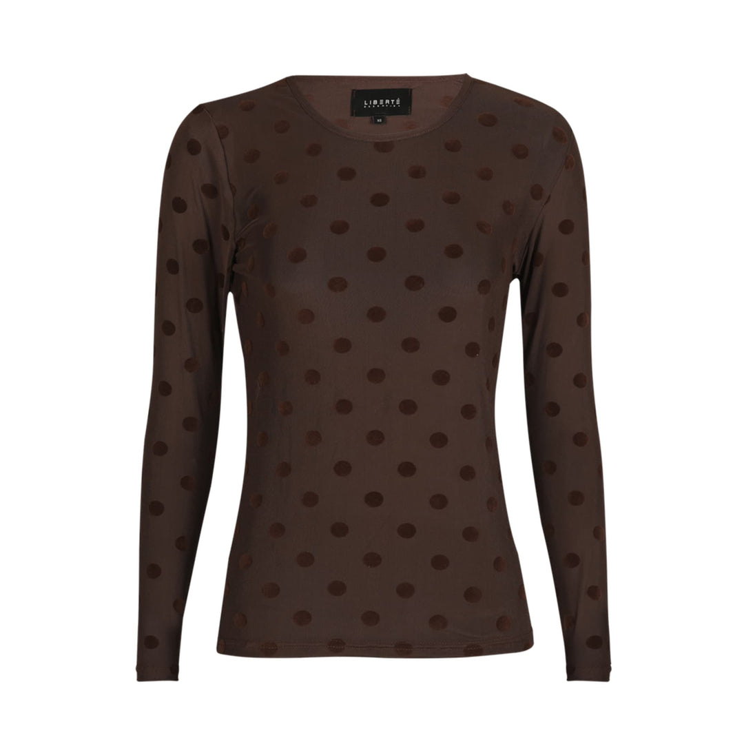 Liberte - Mesh Ls Tshirt, Flock 22081 - Dark Brown Big Dot