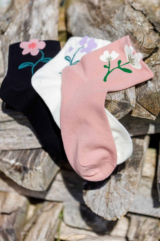 Black Colour - Bcdeena Flower Sock 4365 - Off White