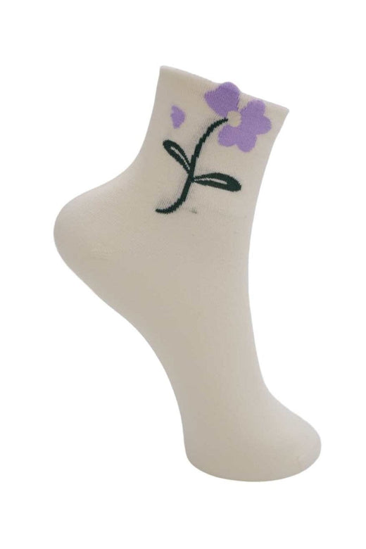 Black Colour - Bcdeena Flower Sock 4365 - Off White