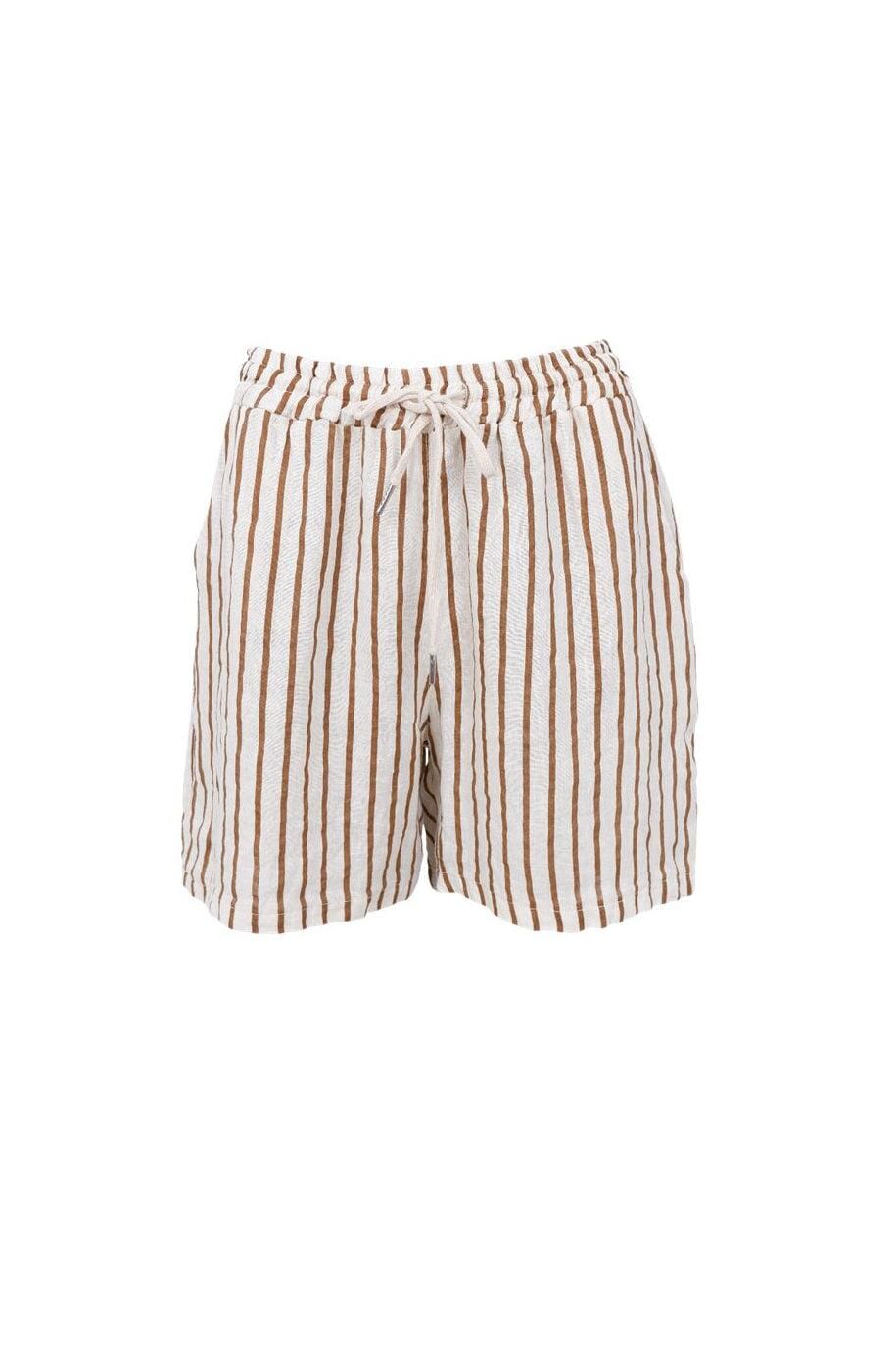 Black Colour - Bcmelina Linen Shorts 40575 - Camel Stripe Shorts 