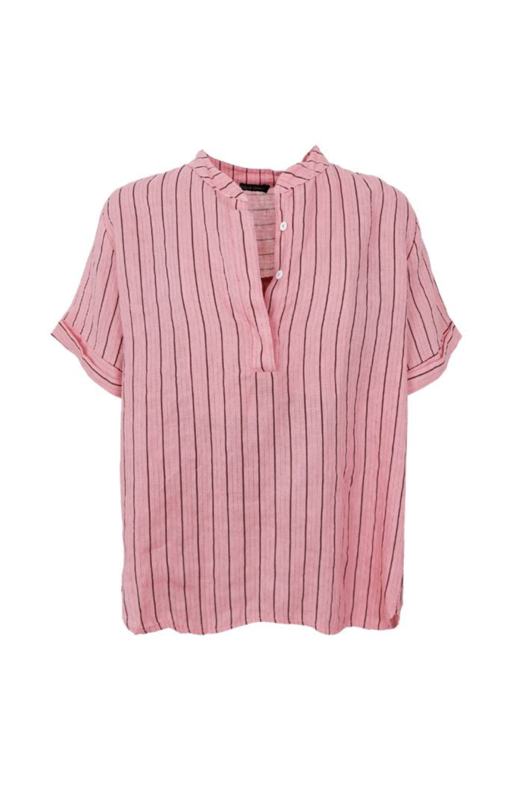 Black Colour - Bcmelina Ss Linen Shirt 41104 - Rose Stripe