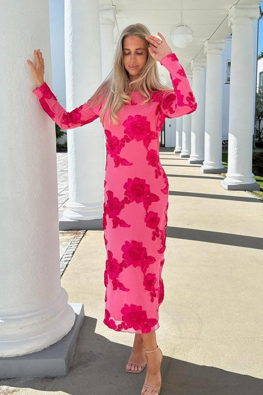 Forudbestilling - BYIC - Eliseic Mesh Dress A23914 - Fuchsia Pink Flower Kjoler 