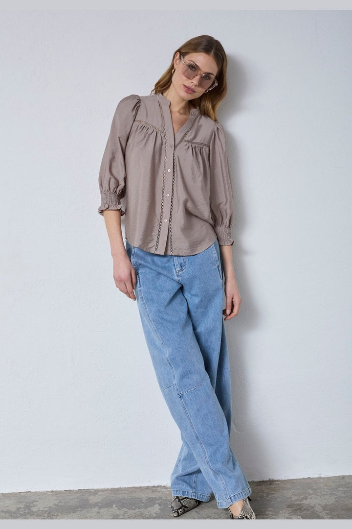 Co´Couture - Callumcc Lace Puff V-Shirt 45173 - 2006 - Taupe