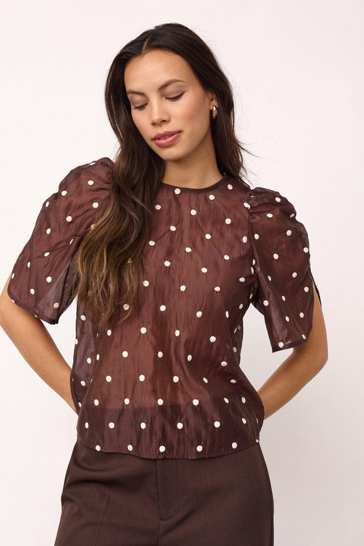 Co´Couture - Ditacc Dot Ss Blouse 500043 - 20003 - Dark Brown Bluser 