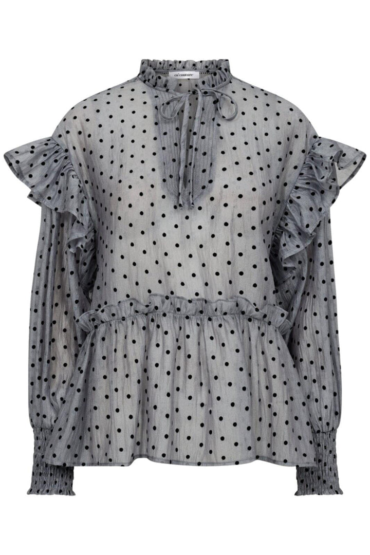 Co´couture - Katinkacc Dot V-Frill Blouse 35560 - 138 Light Grey Skjorter 