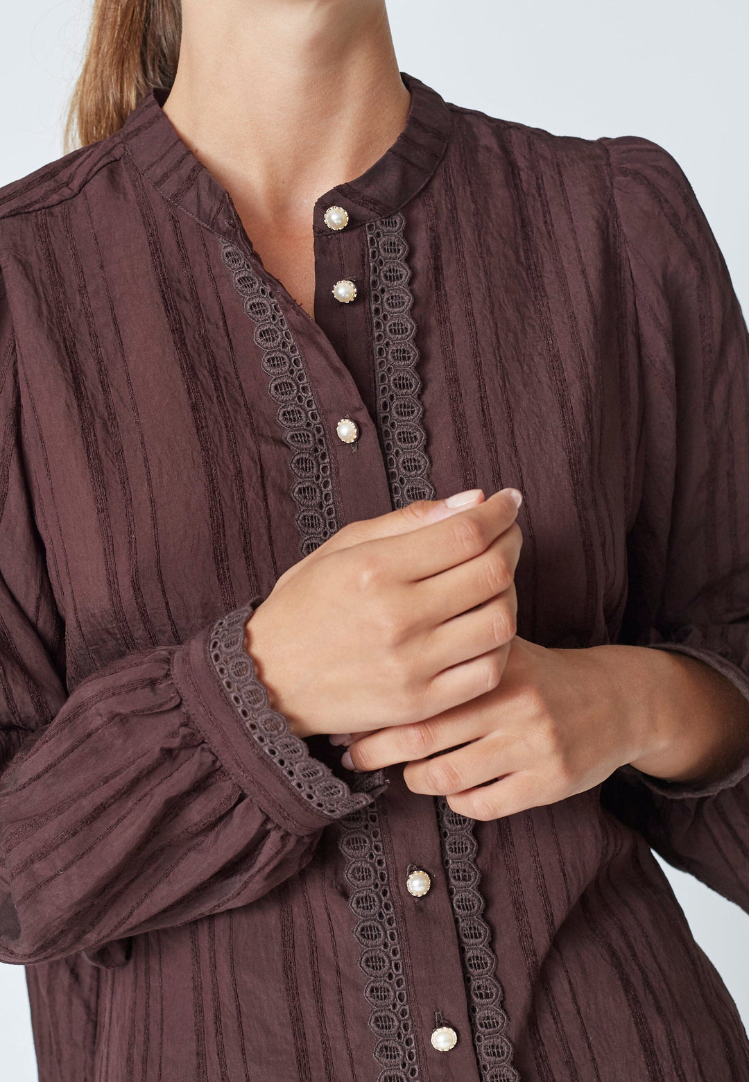 Co´Couture - Kesicc Lace Shirt 35960 - 145 - Dark Brown Skjorter 