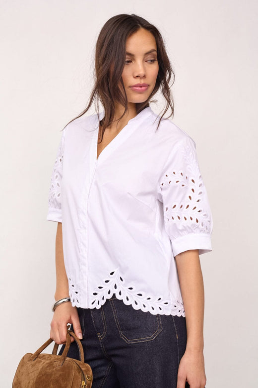 Co´Couture - Poppycc Emb. V-Shirt 500102 - 10001 - White Skjorter 