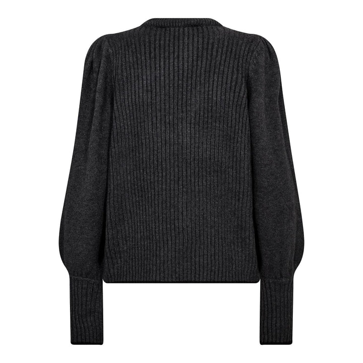 Co´Couture - Rowcc Puff Rib V-Knit 32227 - 140 - Dark Grey Strikbluser 